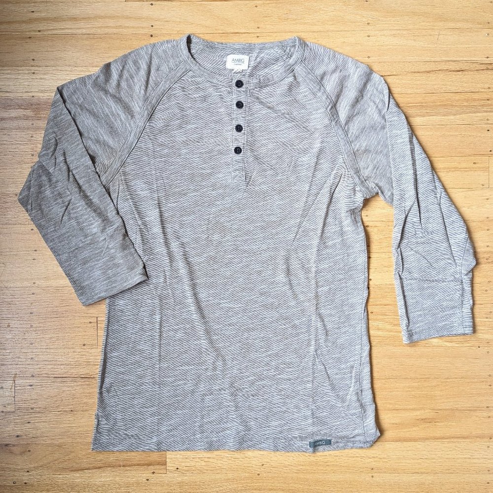 Gray / Khaki raglan 3/4 henley t-shirt - Ambig - Sz Medium